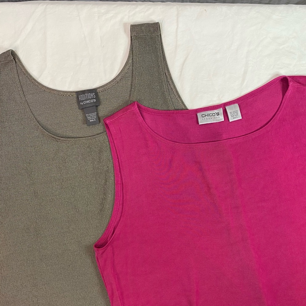 Chicos Sleeveless Tank Top Shell 2 pc bundle Bronze And Fuchsia. Sz XL 3 16